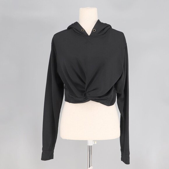 T BY ALEXANDER WANG Cropped Twisted Front Black Hoodie Sweatshirt Size S - Picture 1 of 7